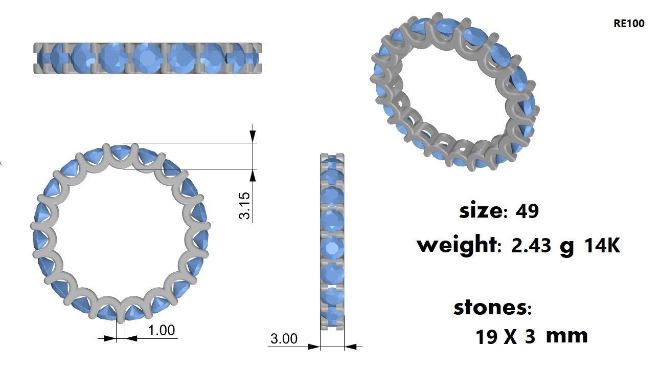 Eternity  Diamonds Ring 3D print model_1