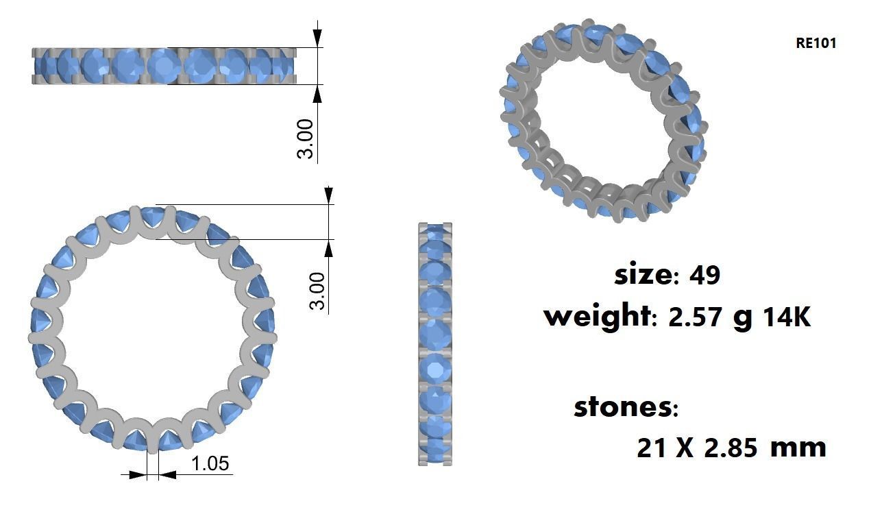 Gold Eternity Diamonds Ring 3D print model_1