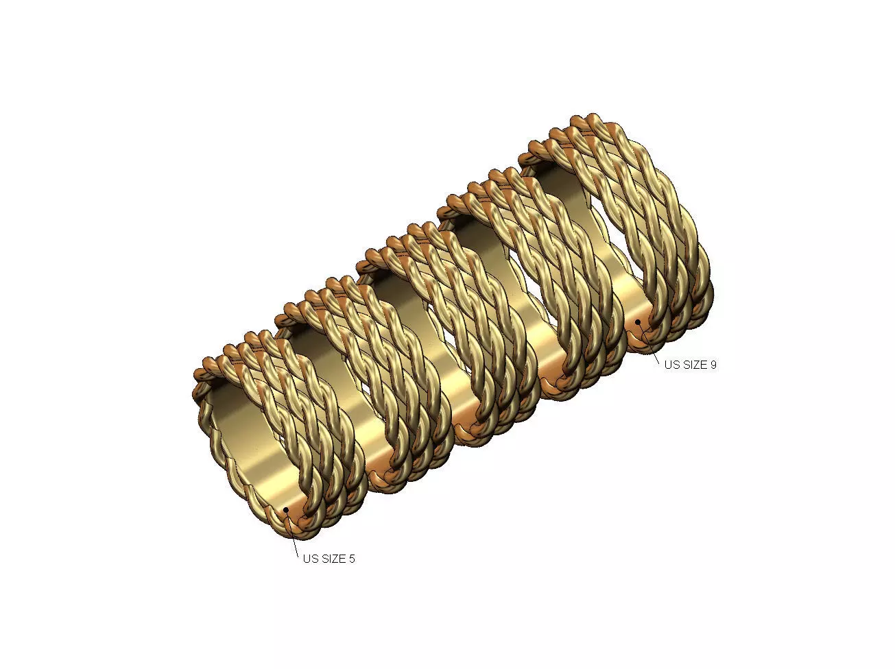 Triple braided wire fashion band US sizes 5to9 3D print model