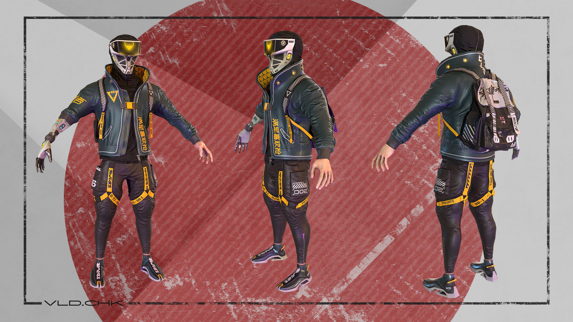 Cyber ninja Low-poly 3D model_7