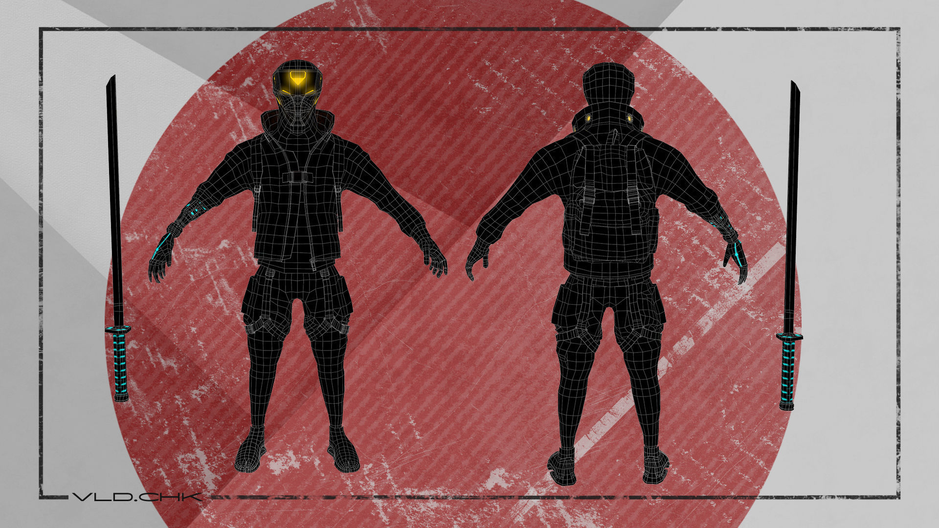 Cyber ninja Low-poly 3D model_6