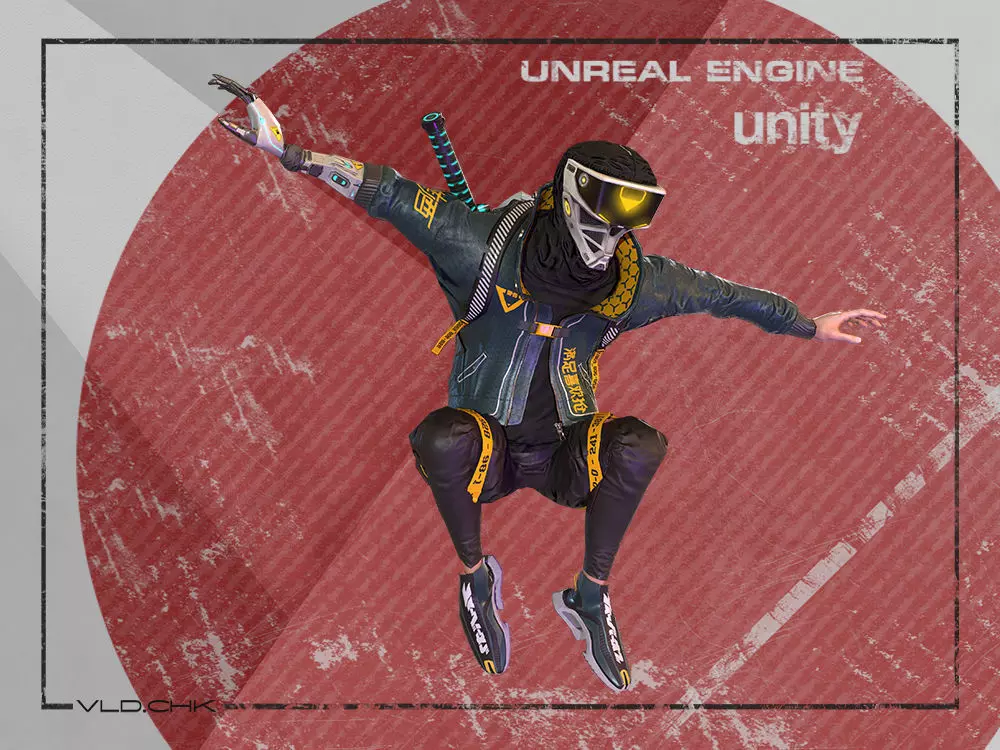 Cyber ninja Low-poly 3D model_0