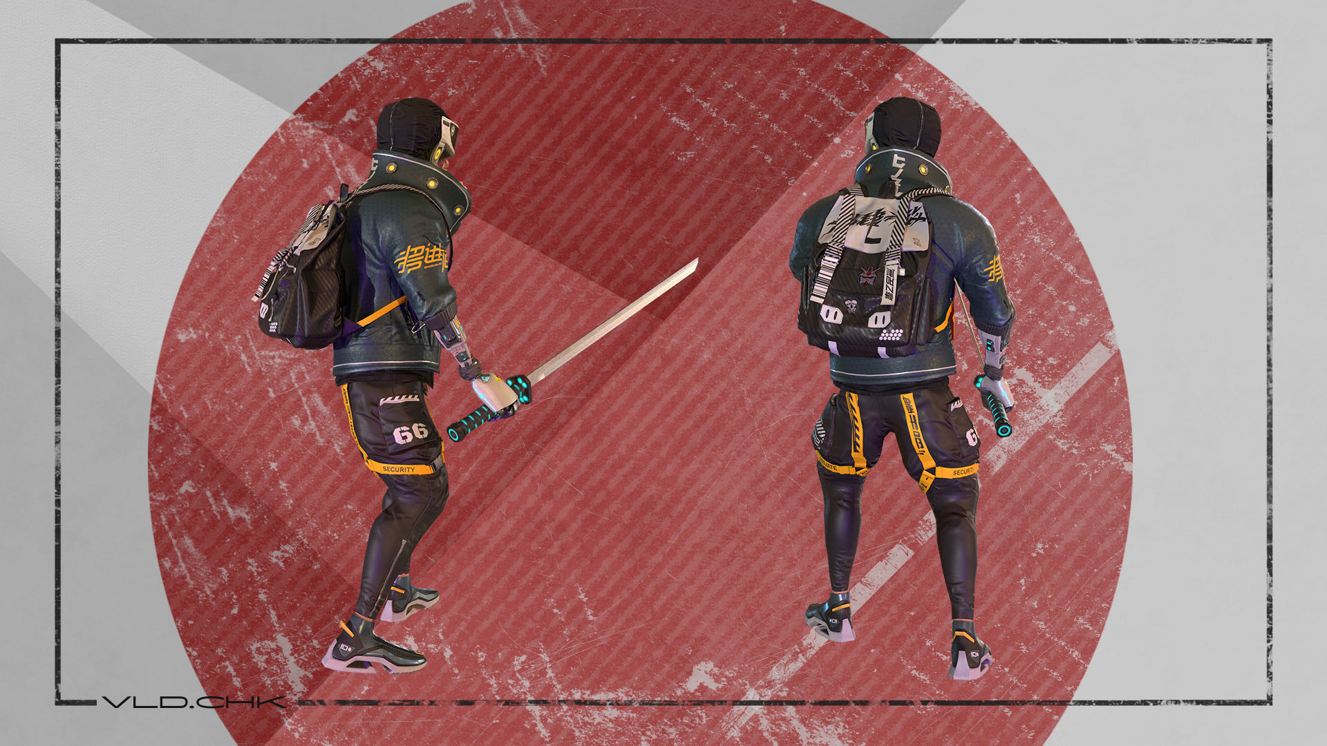 Cyber ninja Low-poly 3D model_5