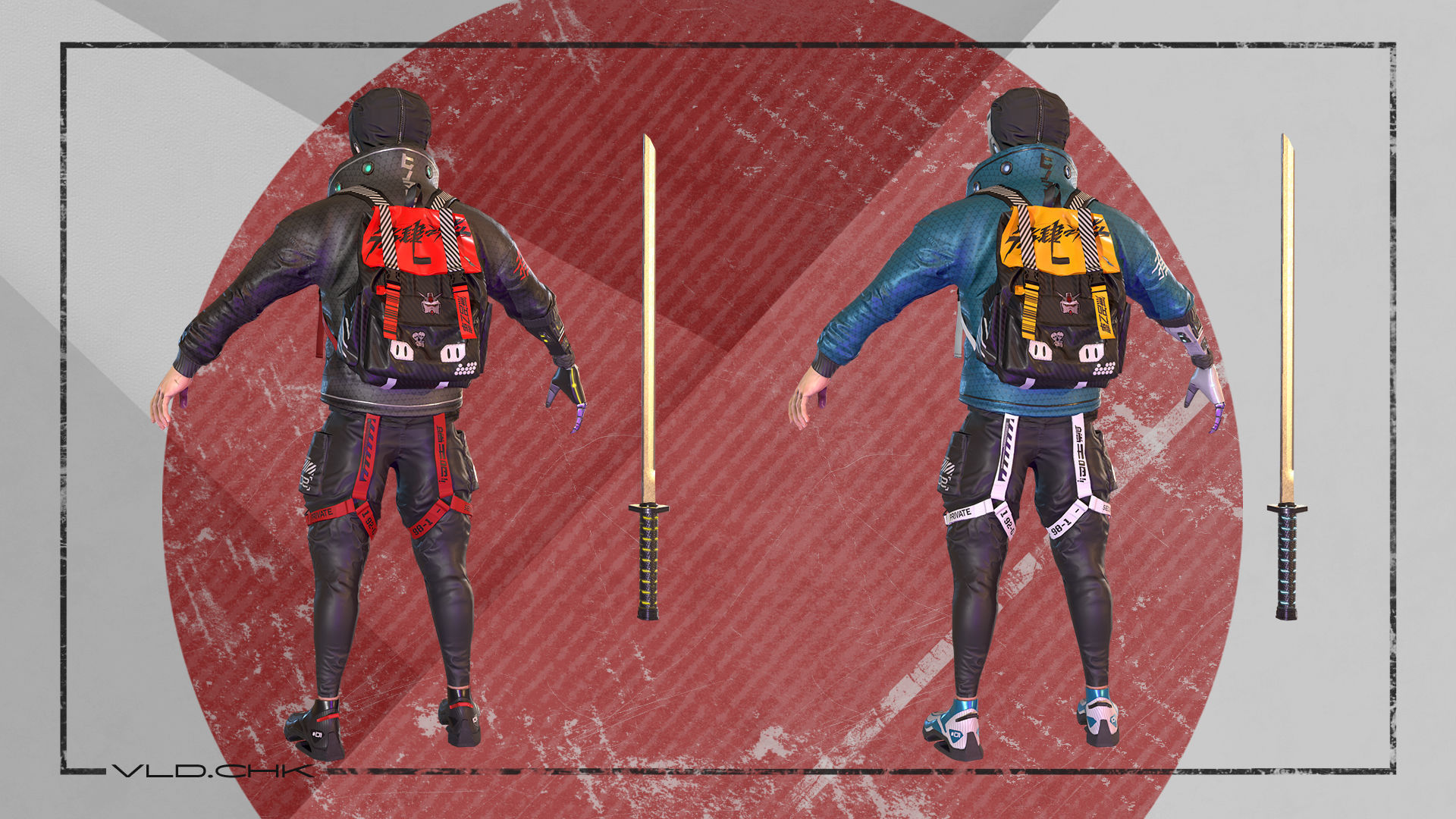 Cyber ninja Low-poly 3D model_9