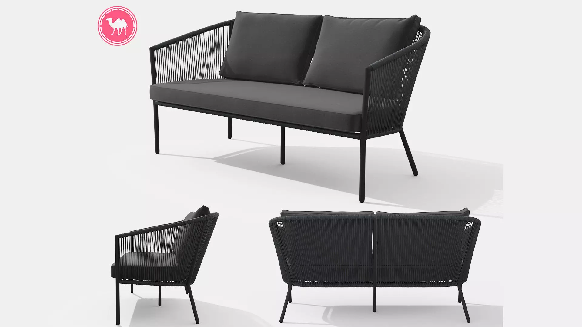 Corda Slate Gray Sofa Low-poly 3D model_0