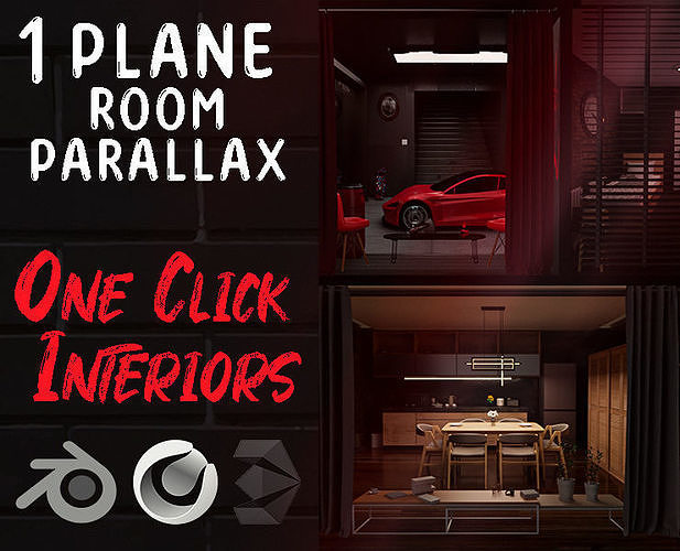 Parallax room pack  One click interiors 40 rooms KPACK  Windows 3D model