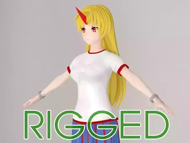 T pose rigged model of Yuugi Hoshiguma anime girl 3D model