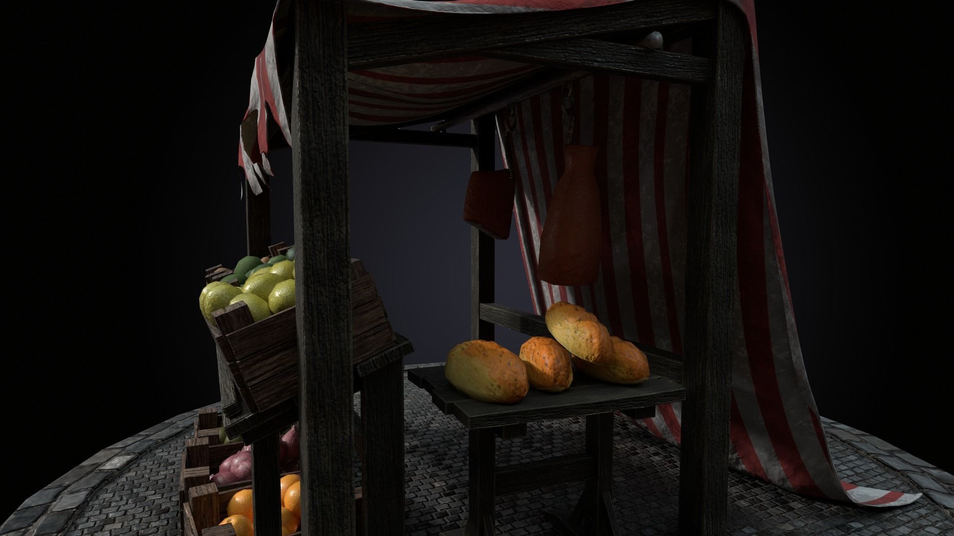Medieval Market Stall Model 3D Tudor  Blender  UE5 Low-poly 3D model_7