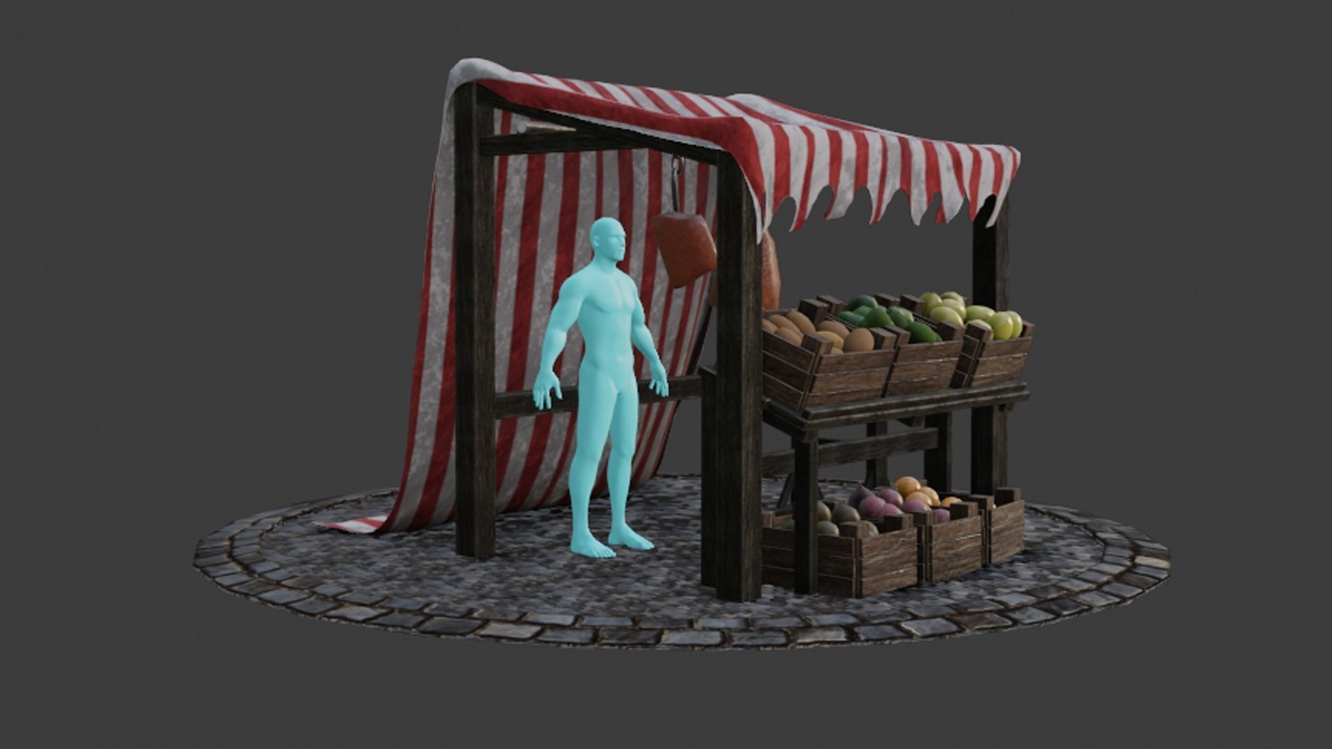 Medieval Market Stall Model 3D Tudor  Blender  UE5 Low-poly 3D model_20