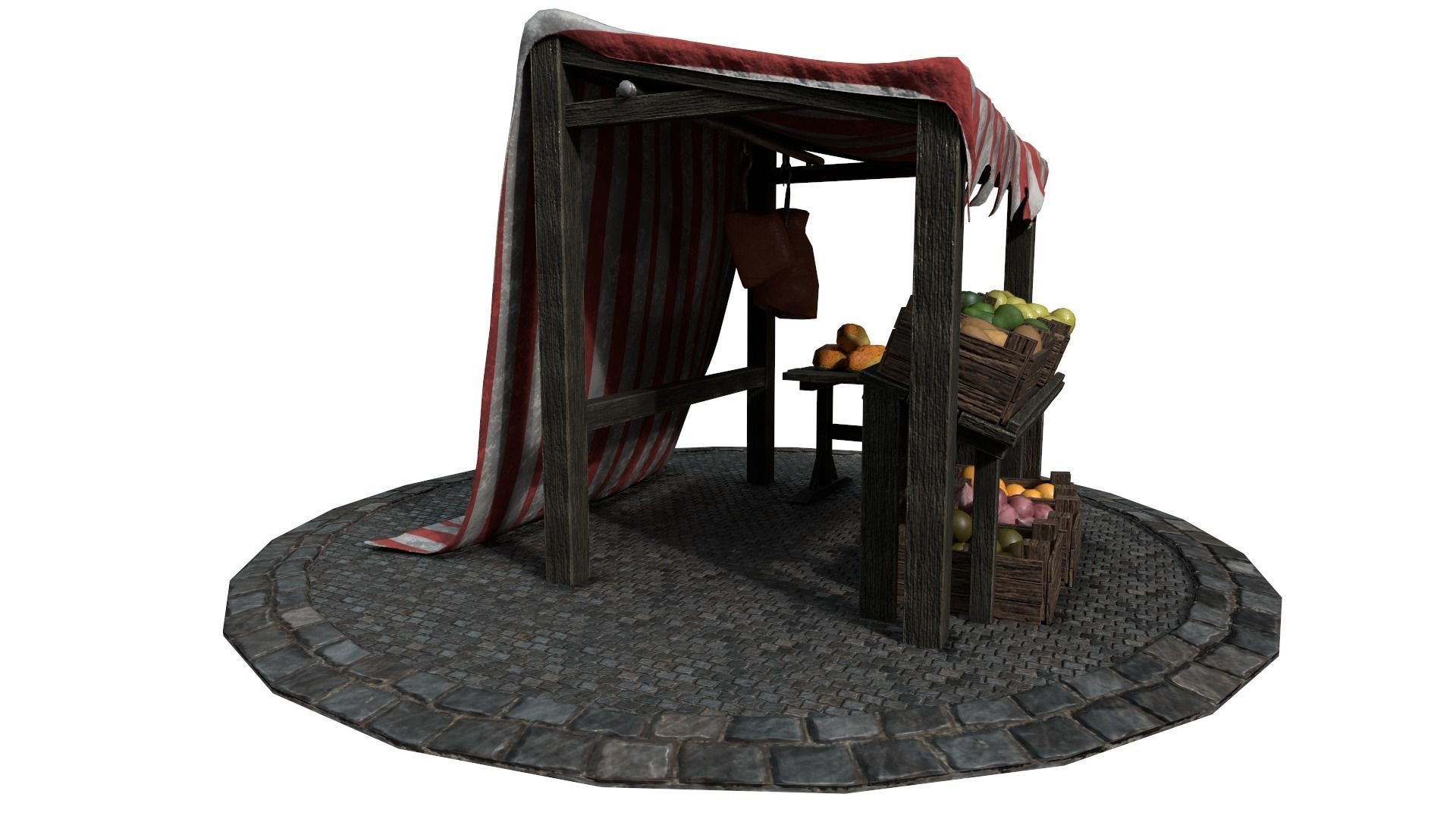 Medieval Market Stall Model 3D Tudor  Blender  UE5 Low-poly 3D model_18