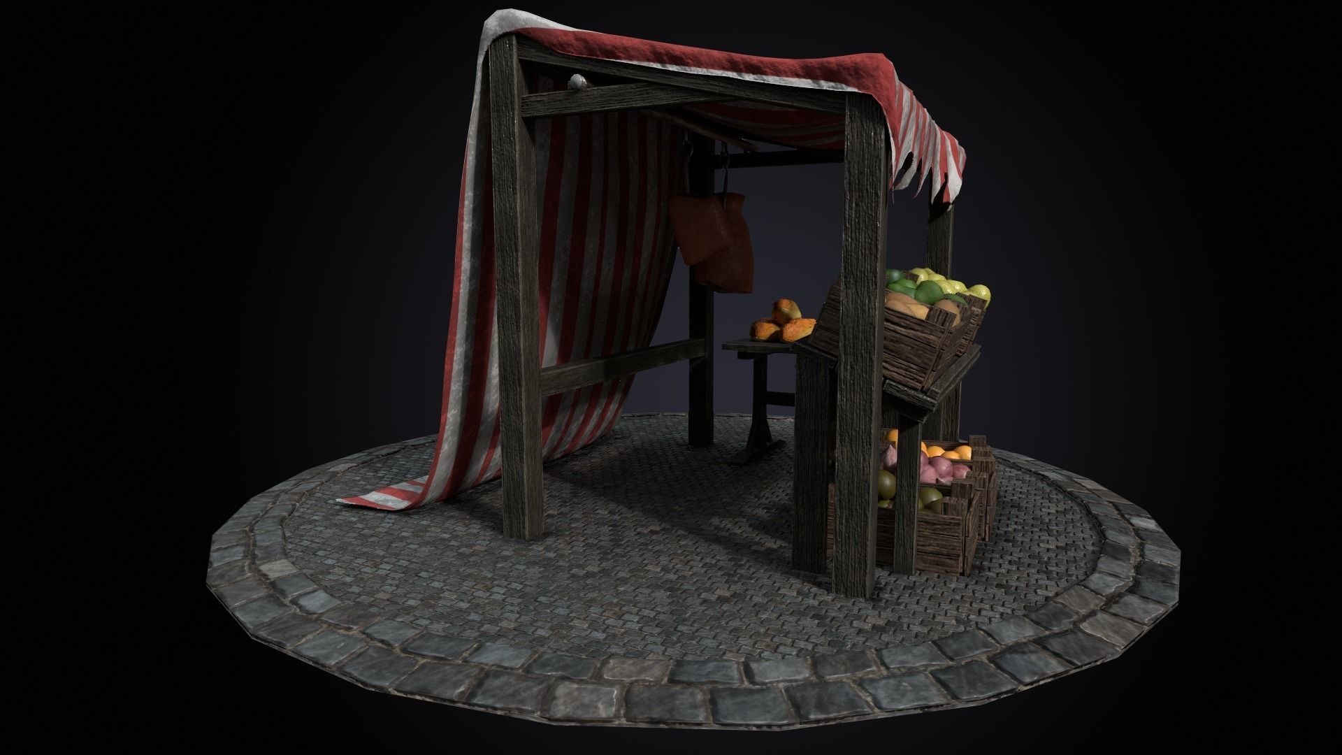Medieval Market Stall Model 3D Tudor  Blender  UE5 Low-poly 3D model_6