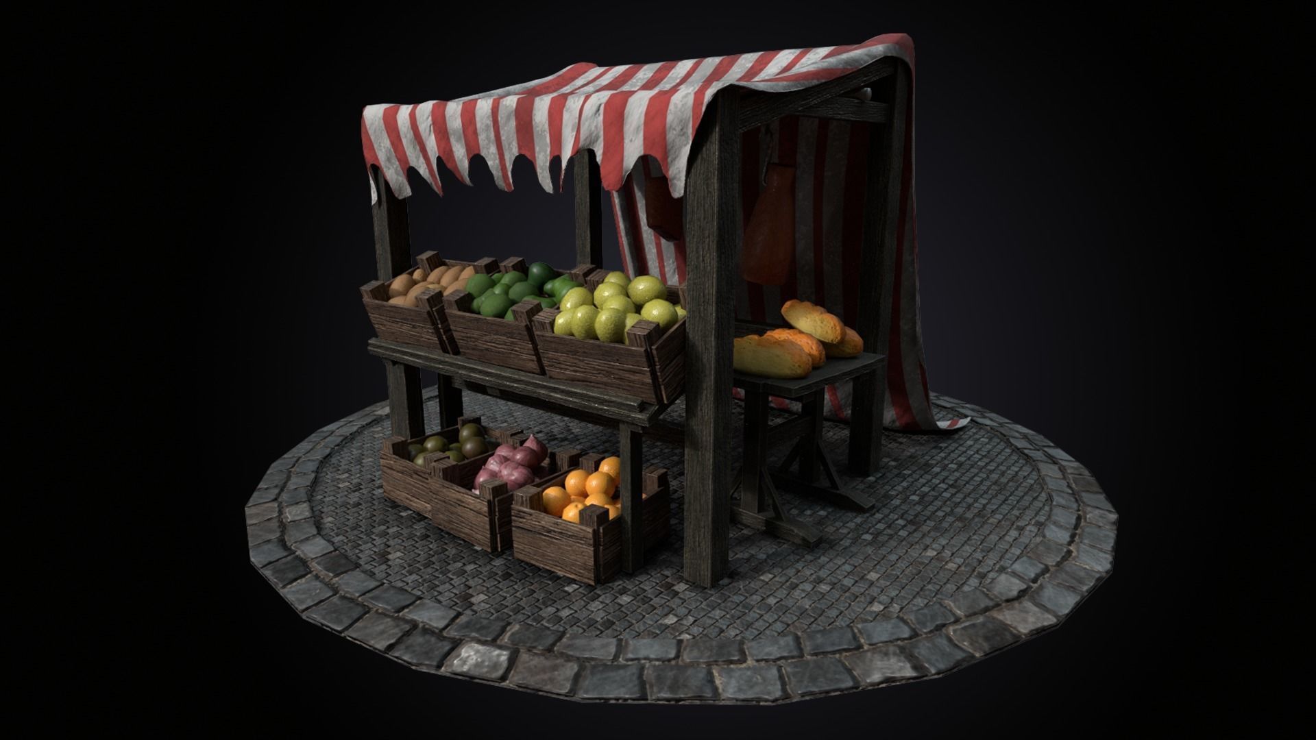Medieval Market Stall Model 3D Tudor  Blender  UE5 Low-poly 3D model_2