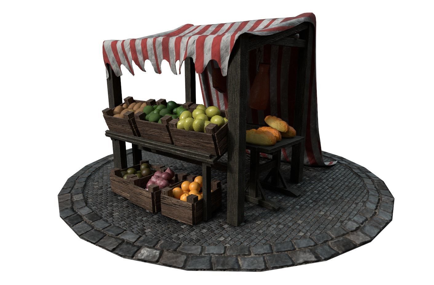 Medieval Market Stall Model 3D Tudor  Blender  UE5 Low-poly 3D model_11
