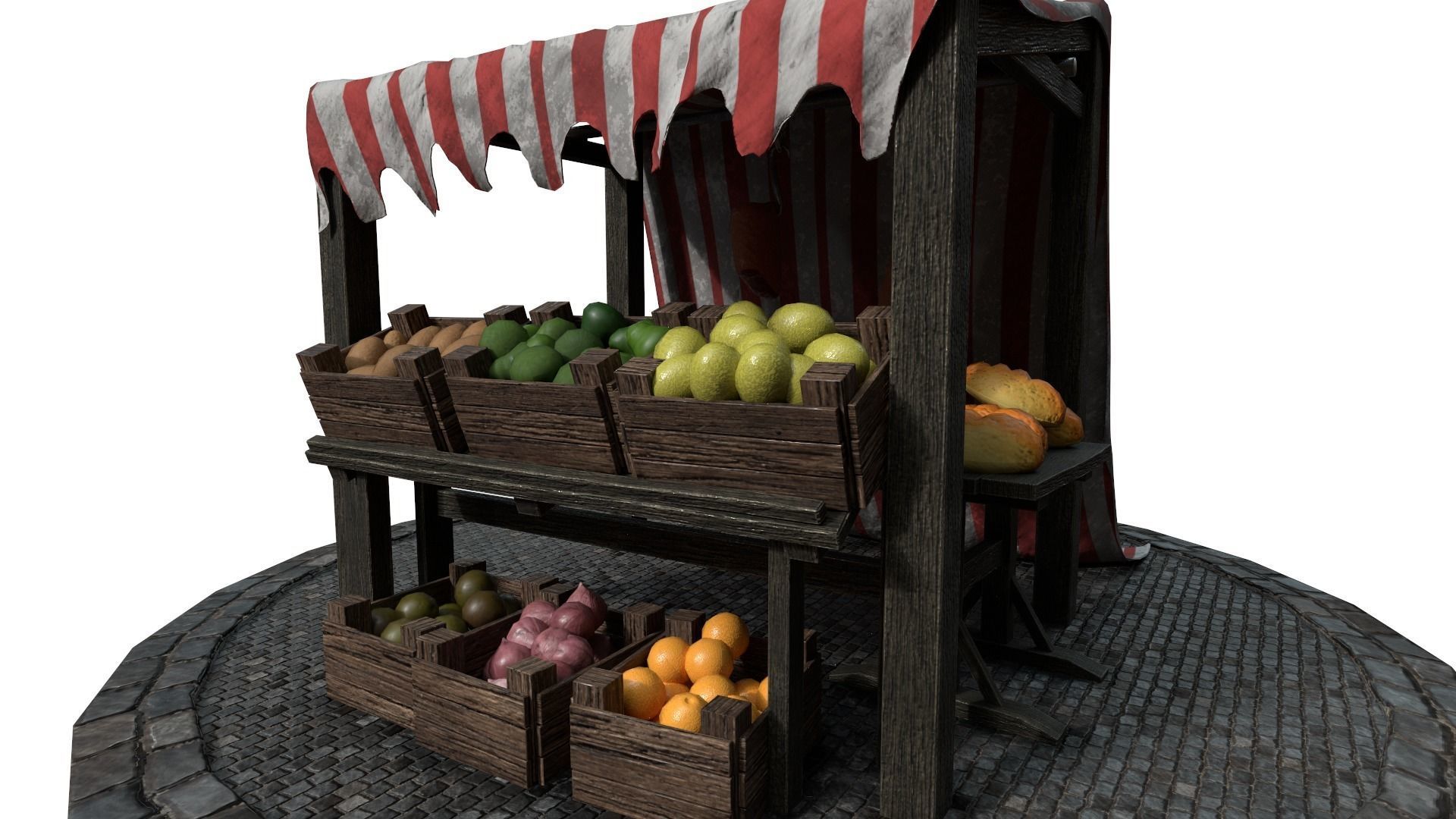 Medieval Market Stall Model 3D Tudor  Blender  UE5 Low-poly 3D model_16