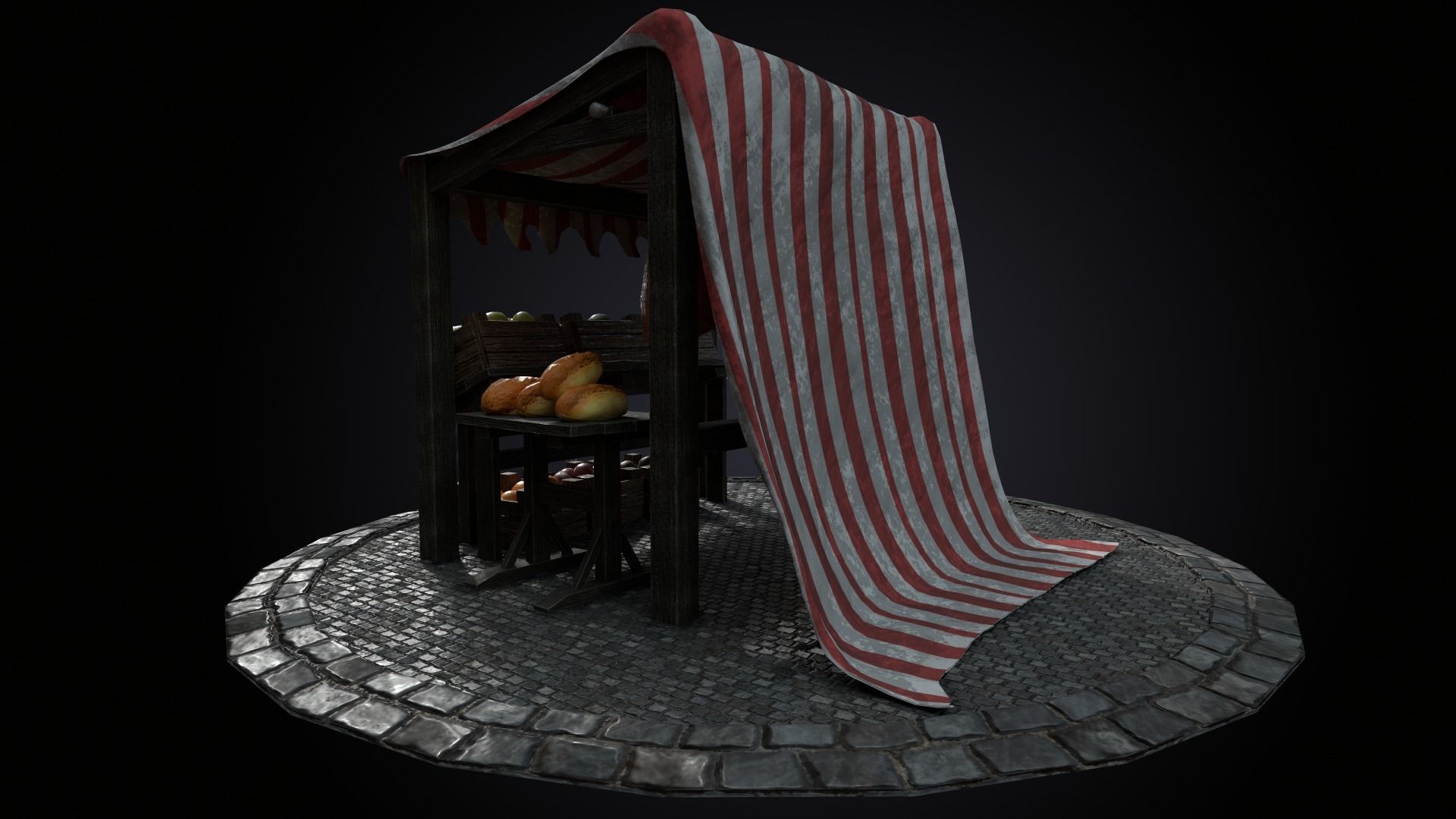 Medieval Market Stall Model 3D Tudor  Blender  UE5 Low-poly 3D model_10