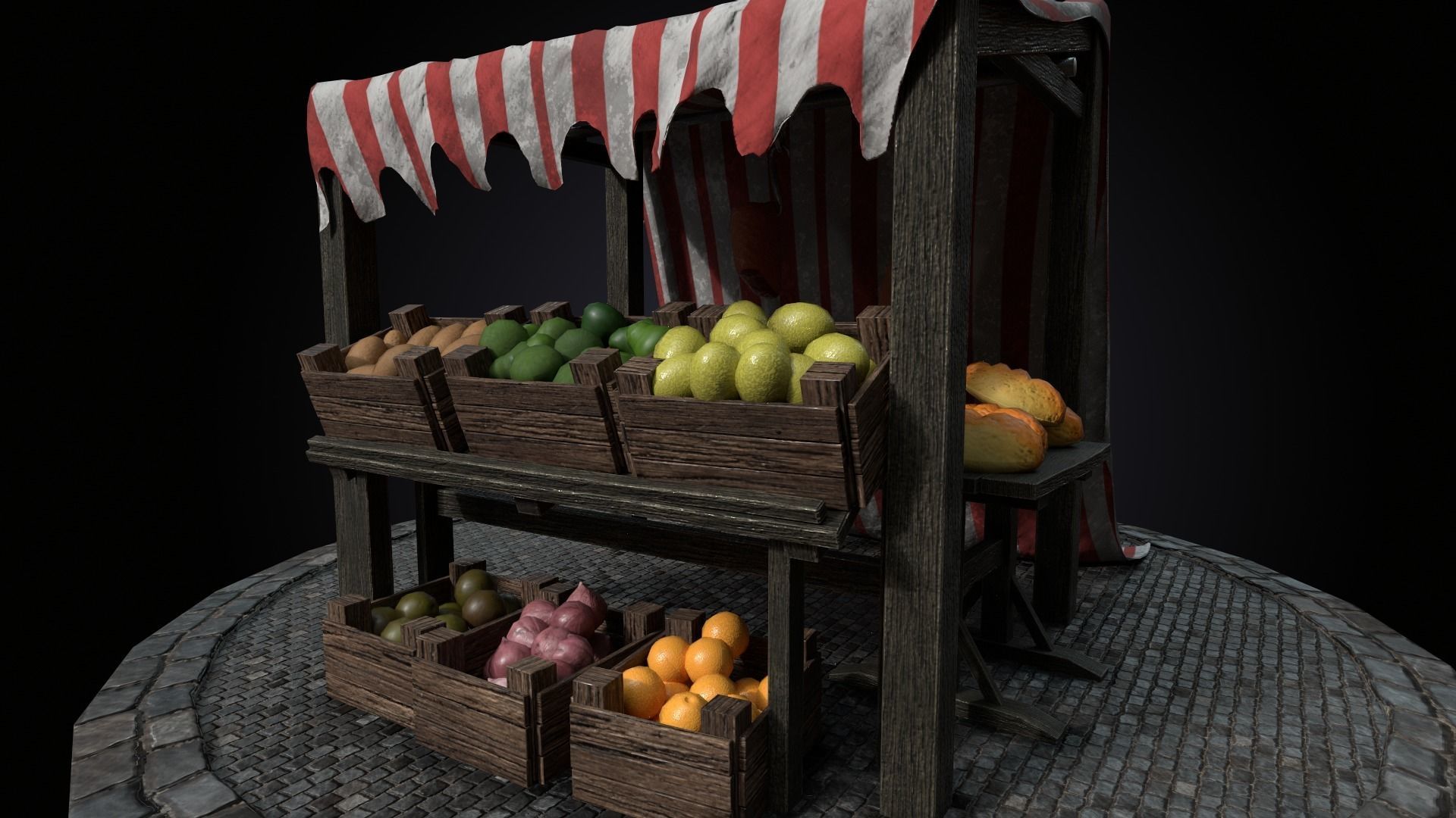 Medieval Market Stall Model 3D Tudor  Blender  UE5 Low-poly 3D model_9