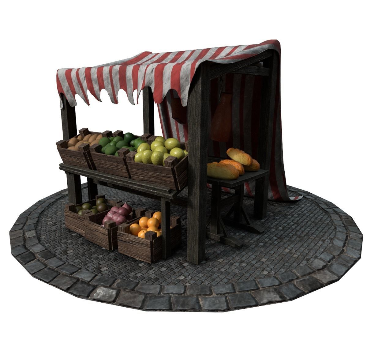 Medieval Market Stall Model 3D Tudor  Blender  UE5 Low-poly 3D model_5