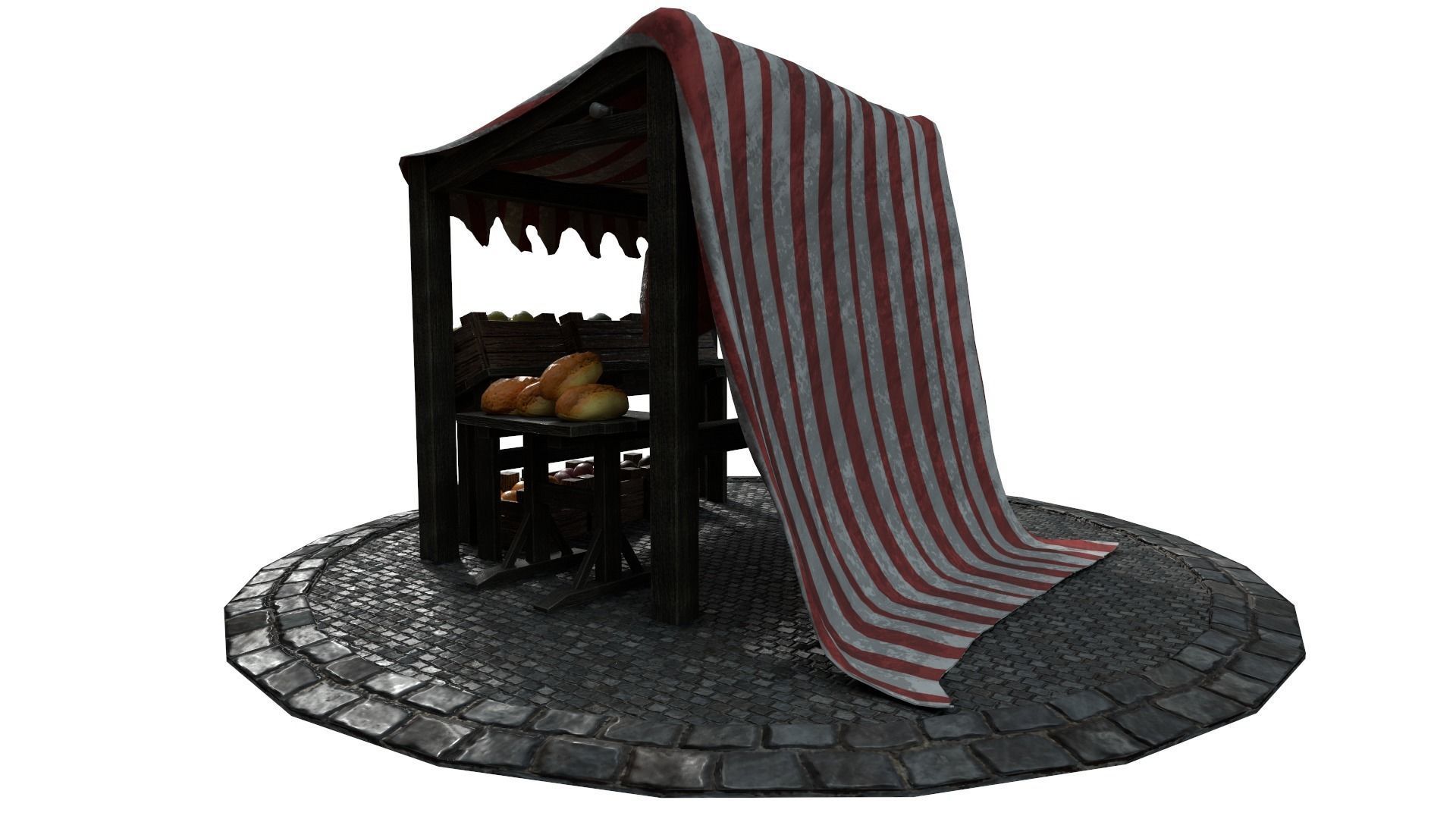 Medieval Market Stall Model 3D Tudor  Blender  UE5 Low-poly 3D model_14