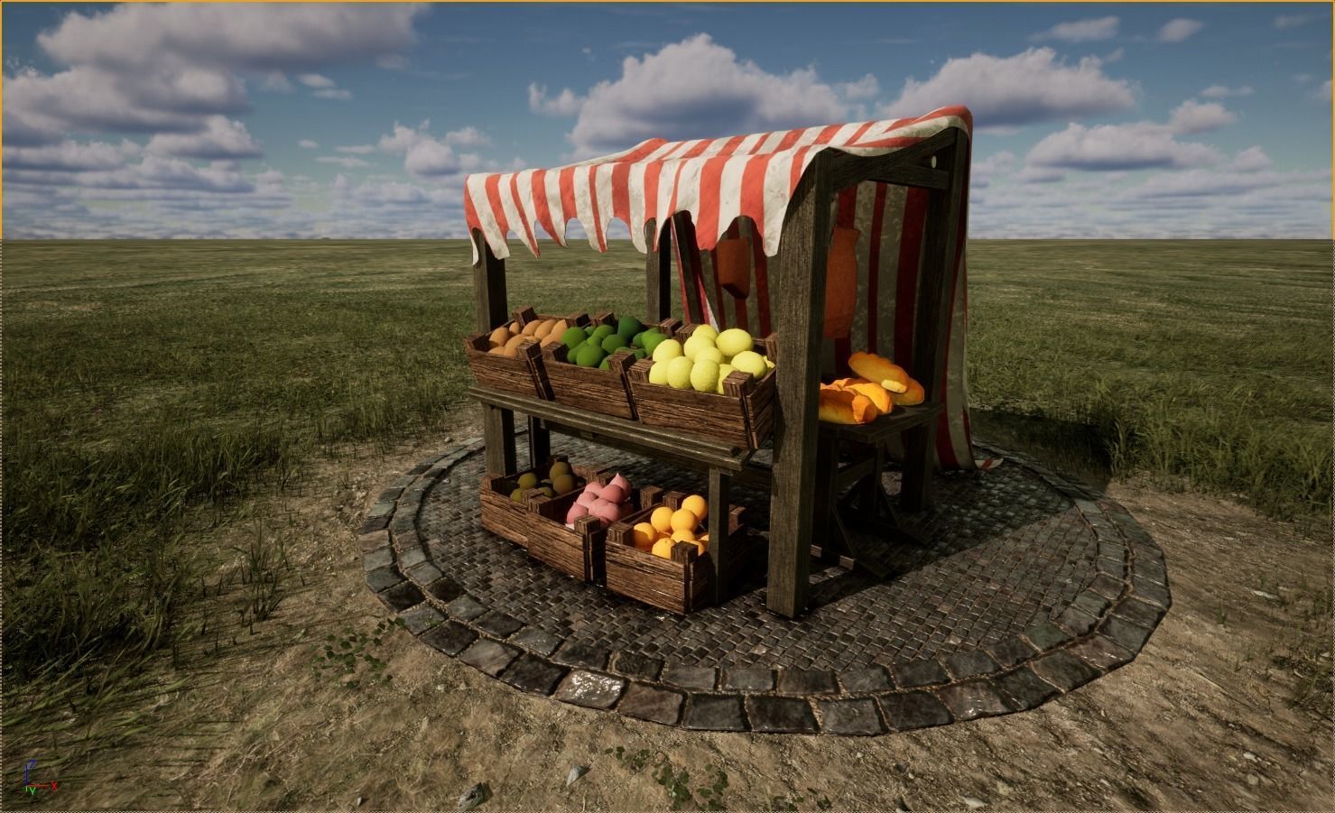 Medieval Market Stall Model 3D Tudor  Blender  UE5 Low-poly 3D model_13