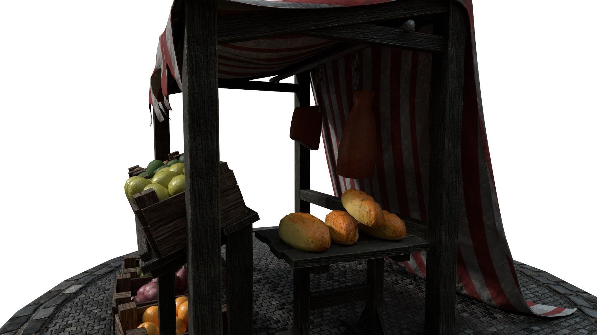 Medieval Market Stall Model 3D Tudor  Blender  UE5 Low-poly 3D model_15