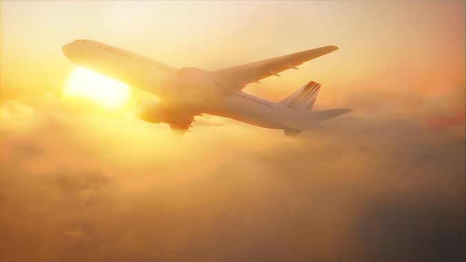 Plane in Clouds - Day time and night time Low-poly 3D model