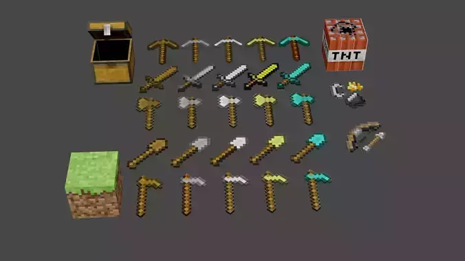 MINECRAFT TOOL PACK 3D MODEL Low-poly 3D model