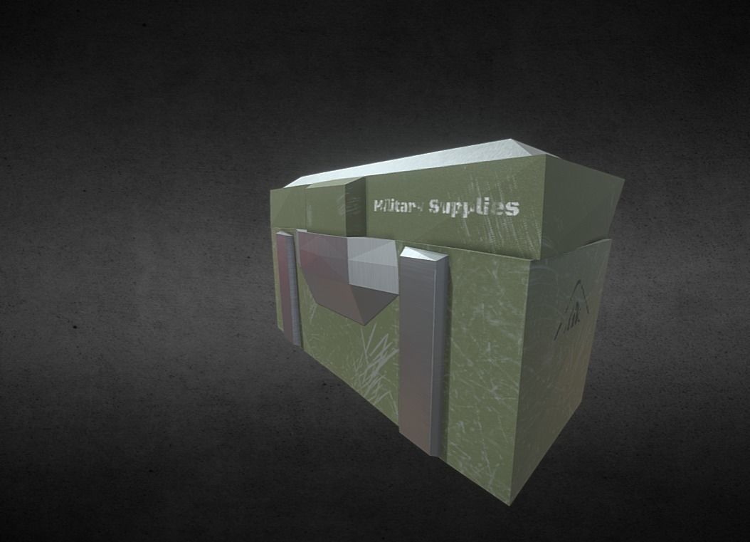 Chest and crate Low-poly 3D model_1