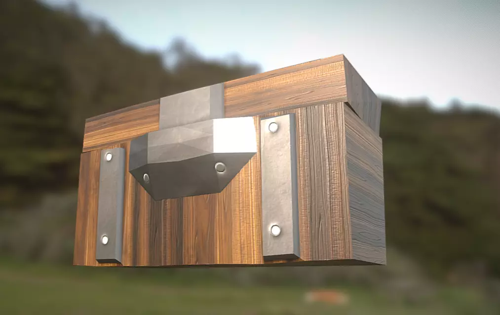 Chest and crate Low-poly 3D model_0