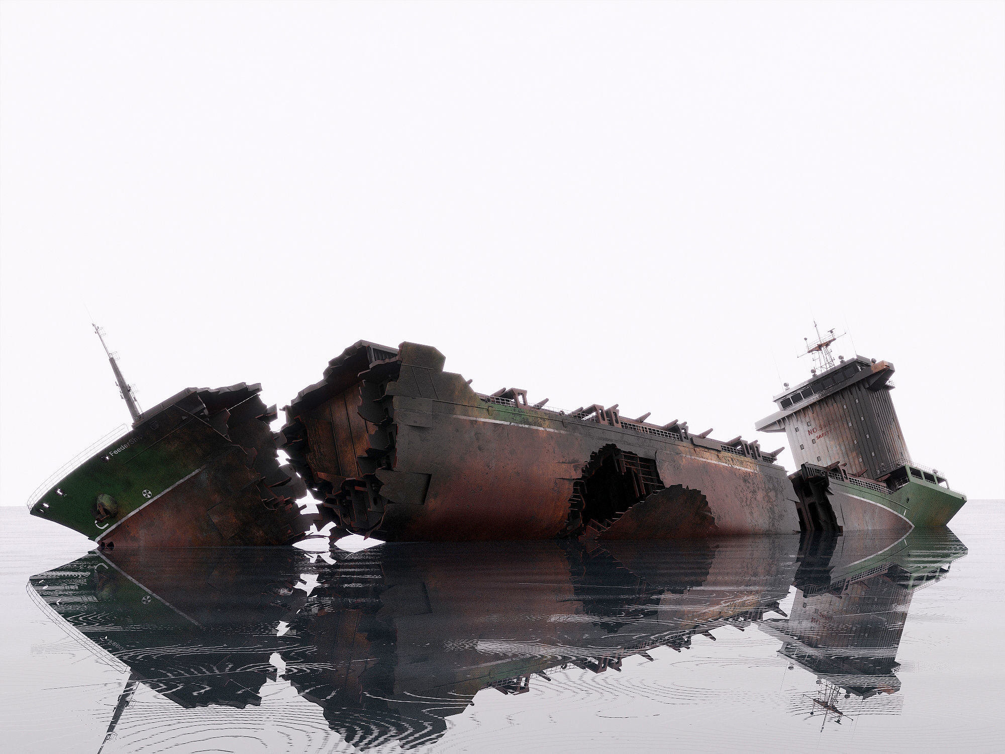 Burned and destroyed ship 3D model_2