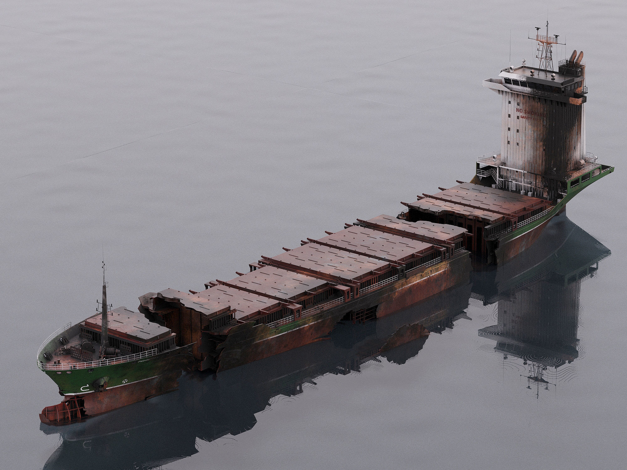 Burned and destroyed ship 3D model_3