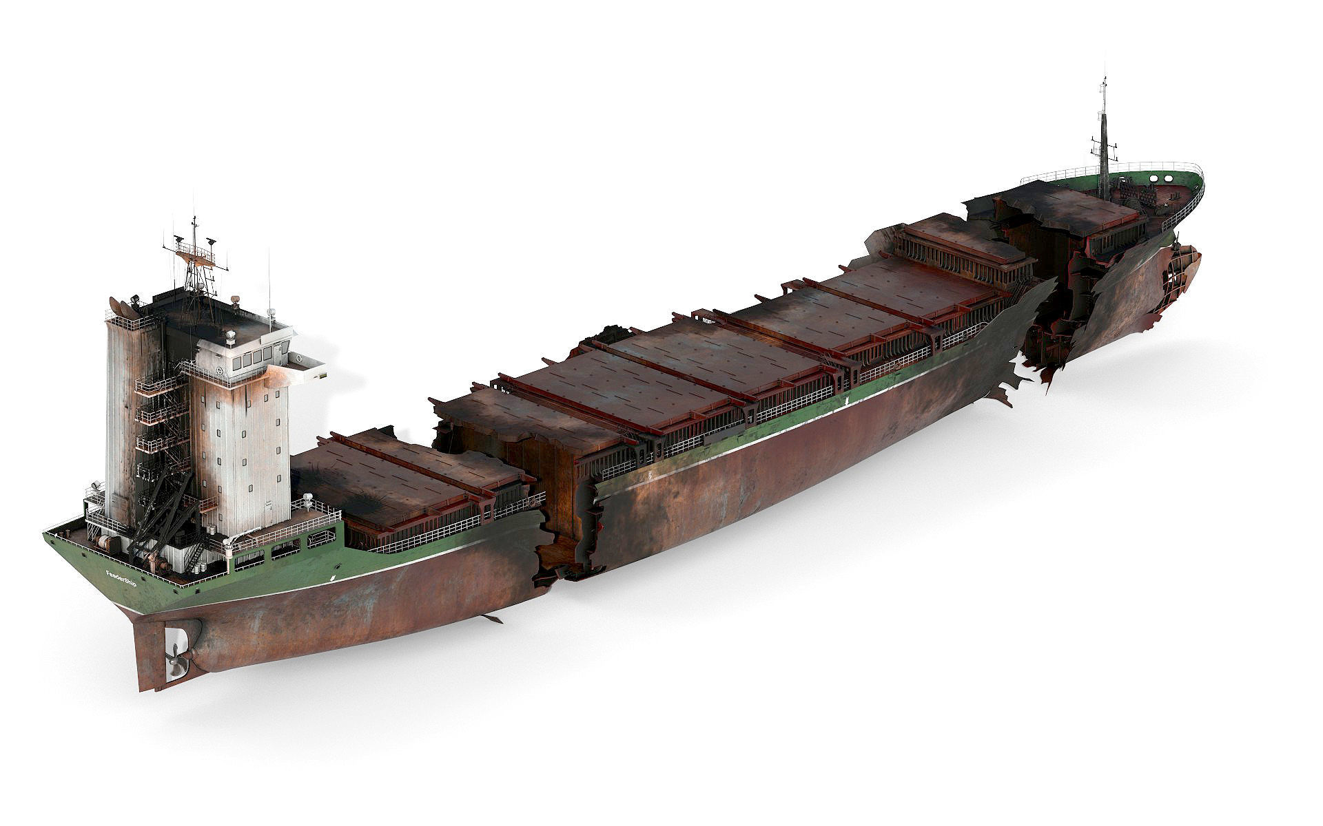Burned and destroyed ship 3D model_11