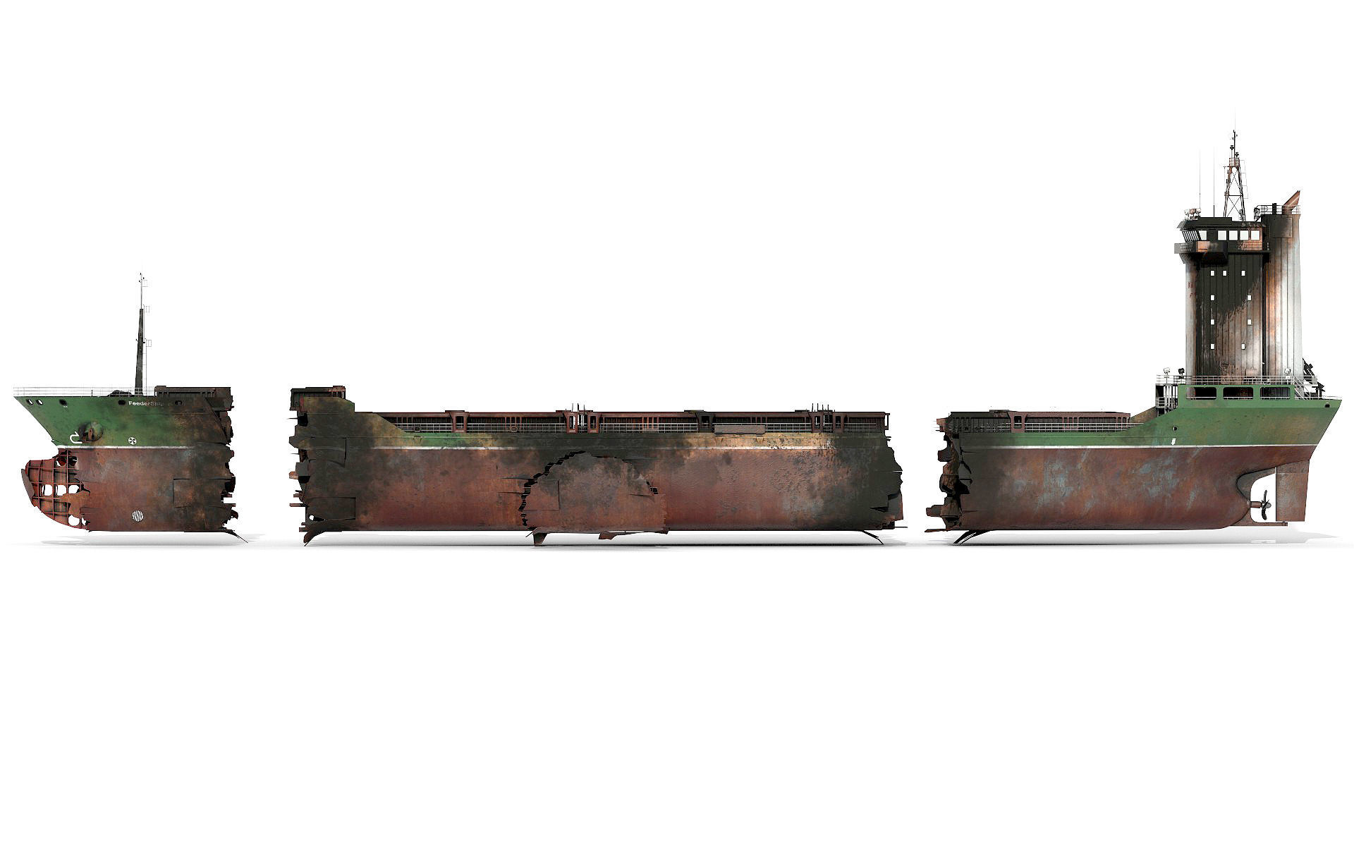 Burned and destroyed ship 3D model_13