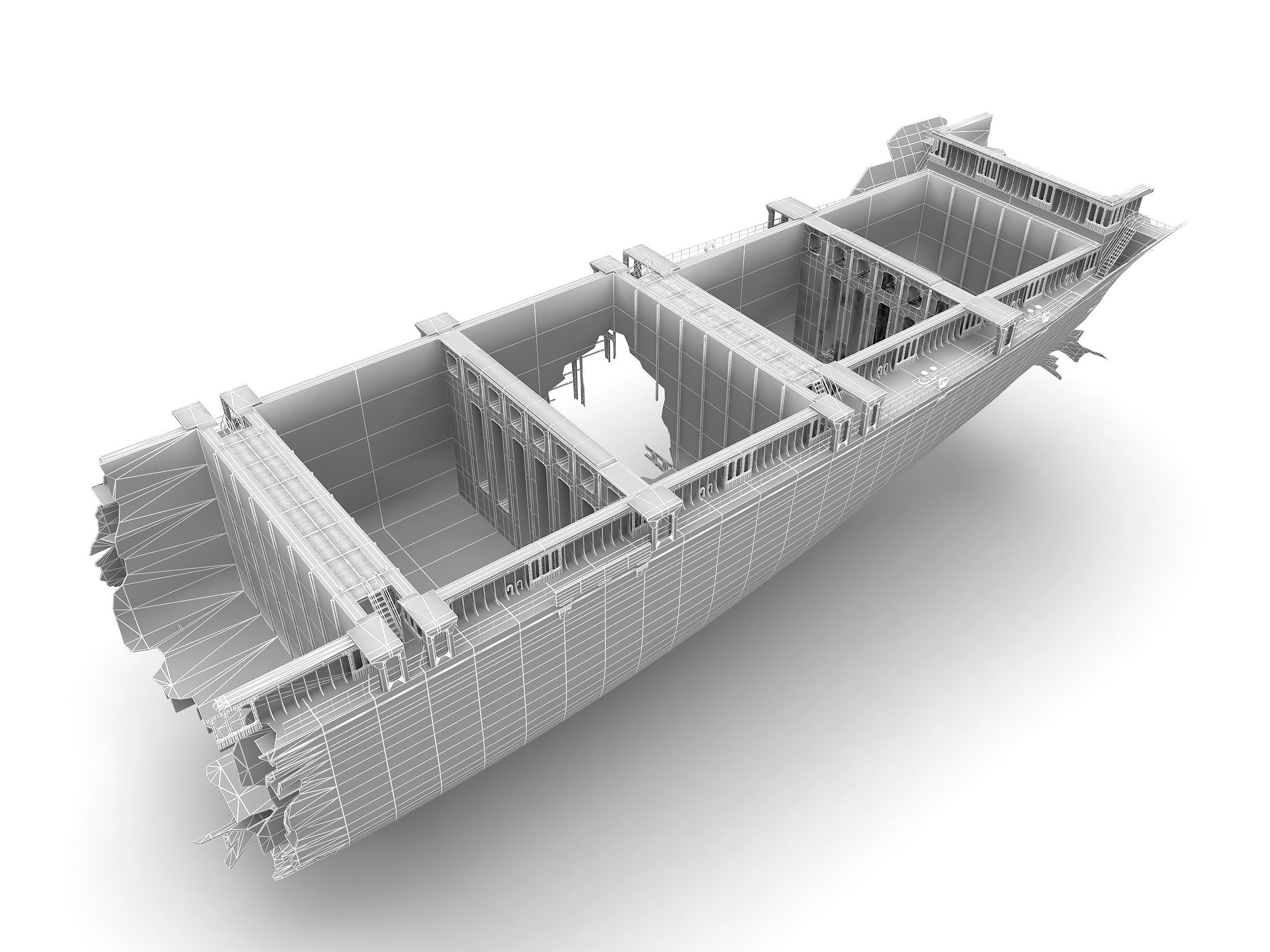 Burned and destroyed ship 3D model_9