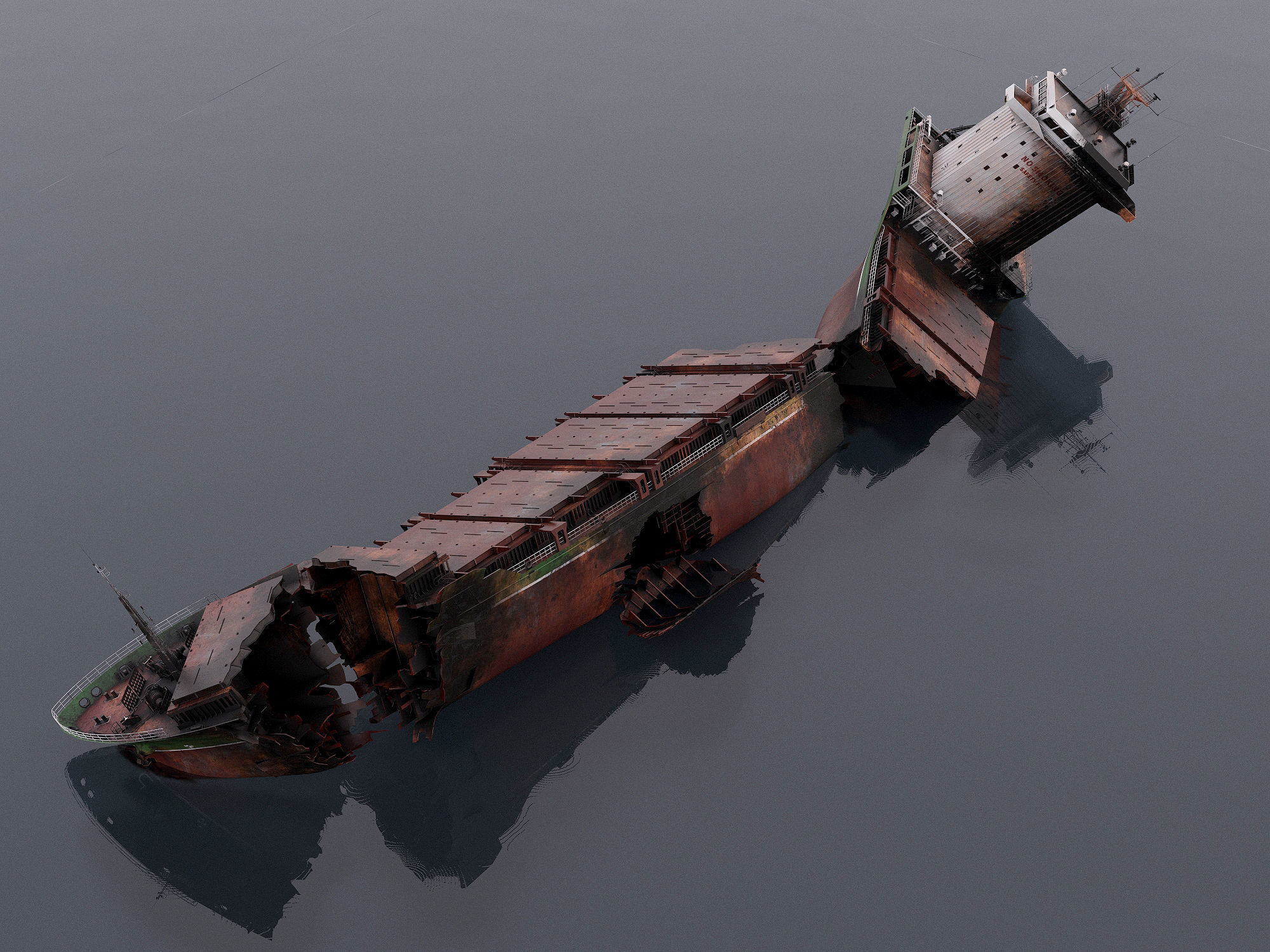 Burned and destroyed ship 3D model_7