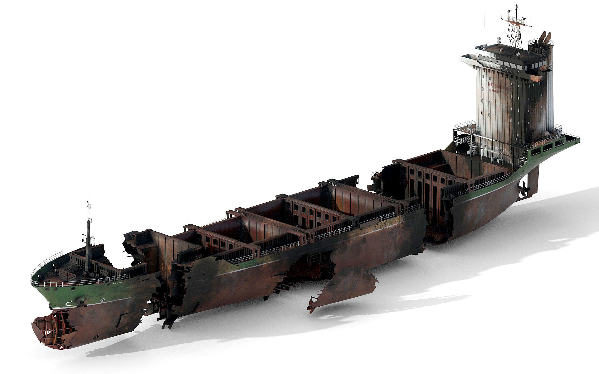 Burned and destroyed ship 3D model_6