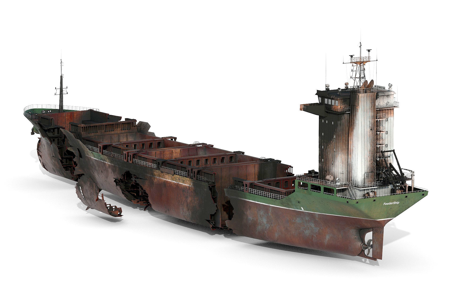 Burned and destroyed ship 3D model_14