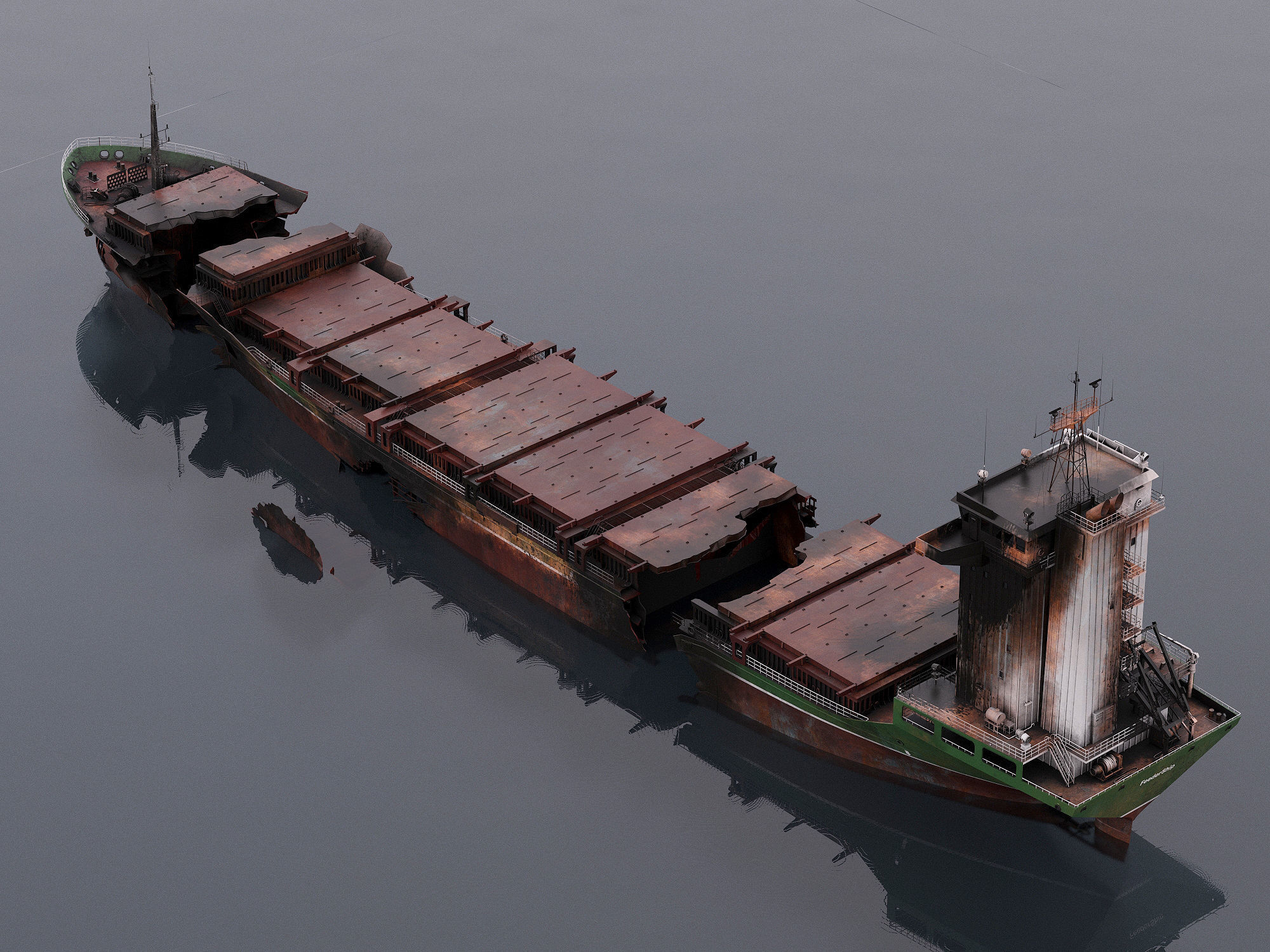 Burned and destroyed ship 3D model_8