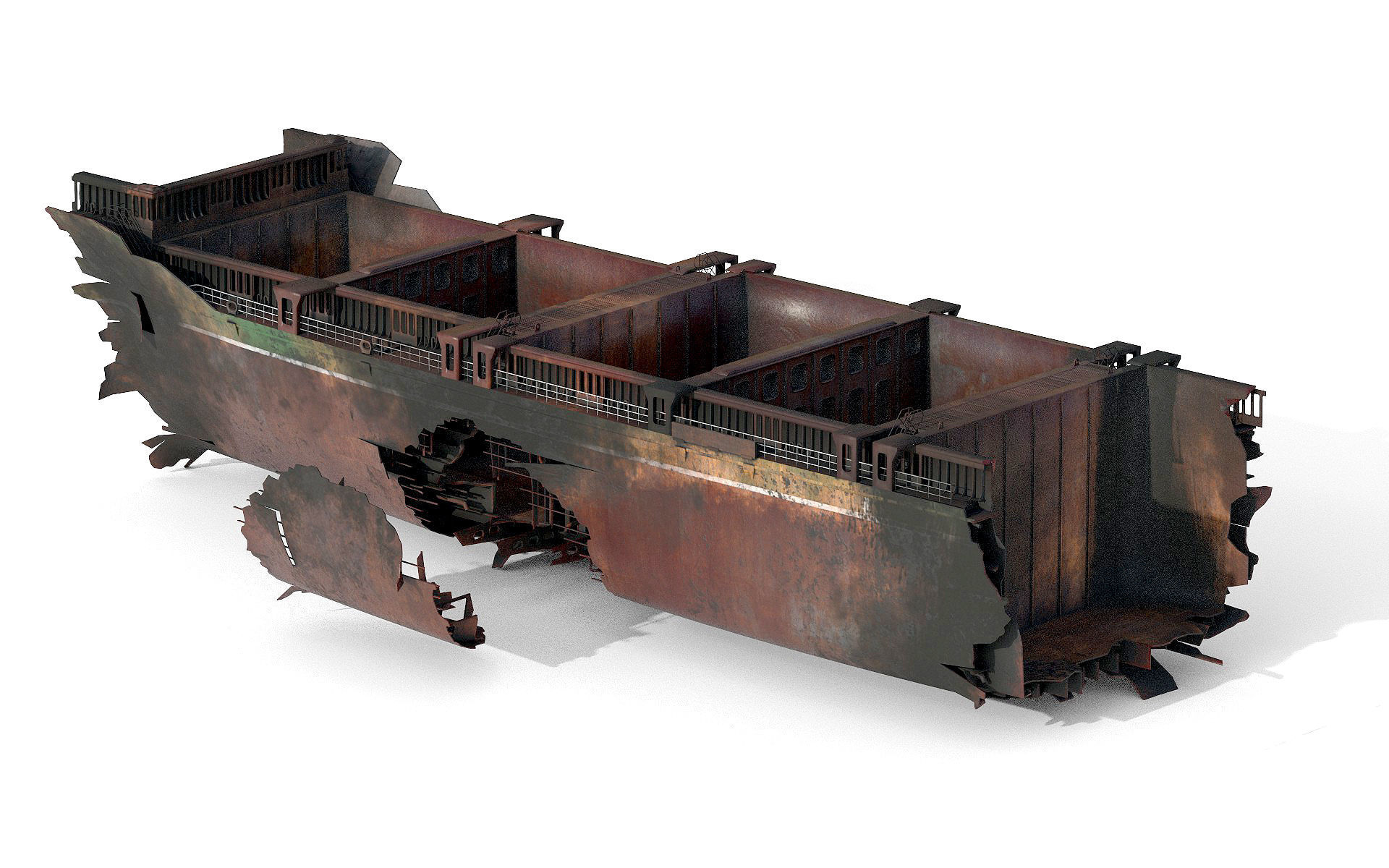 Burned and destroyed ship 3D model_4