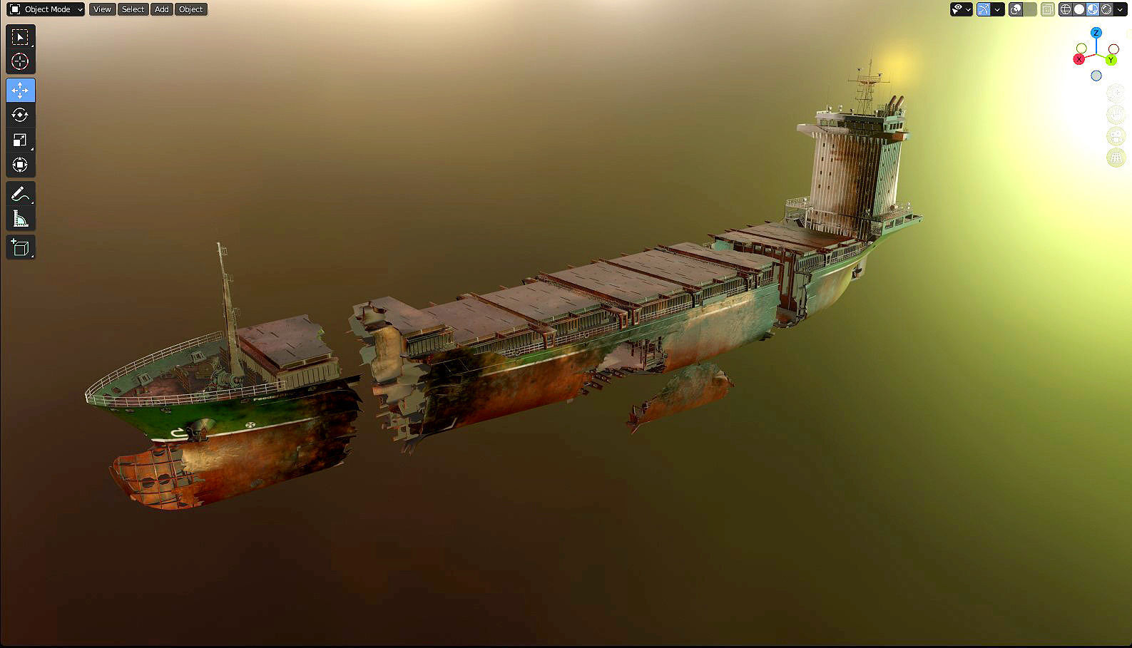Burned and destroyed ship 3D model_27