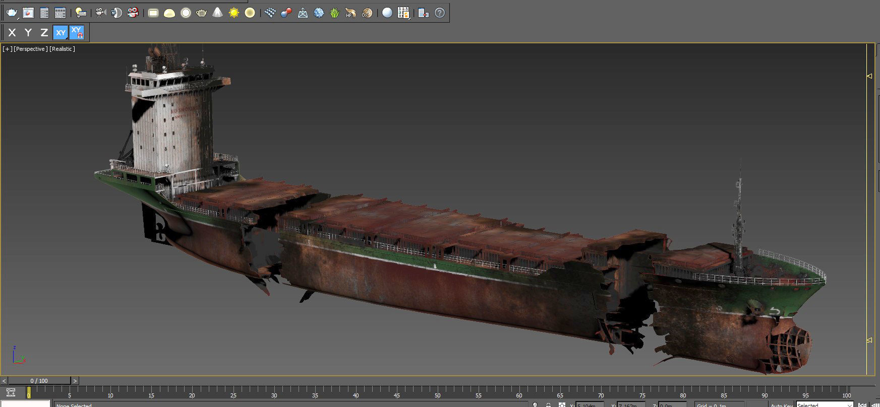 Burned and destroyed ship 3D model_28