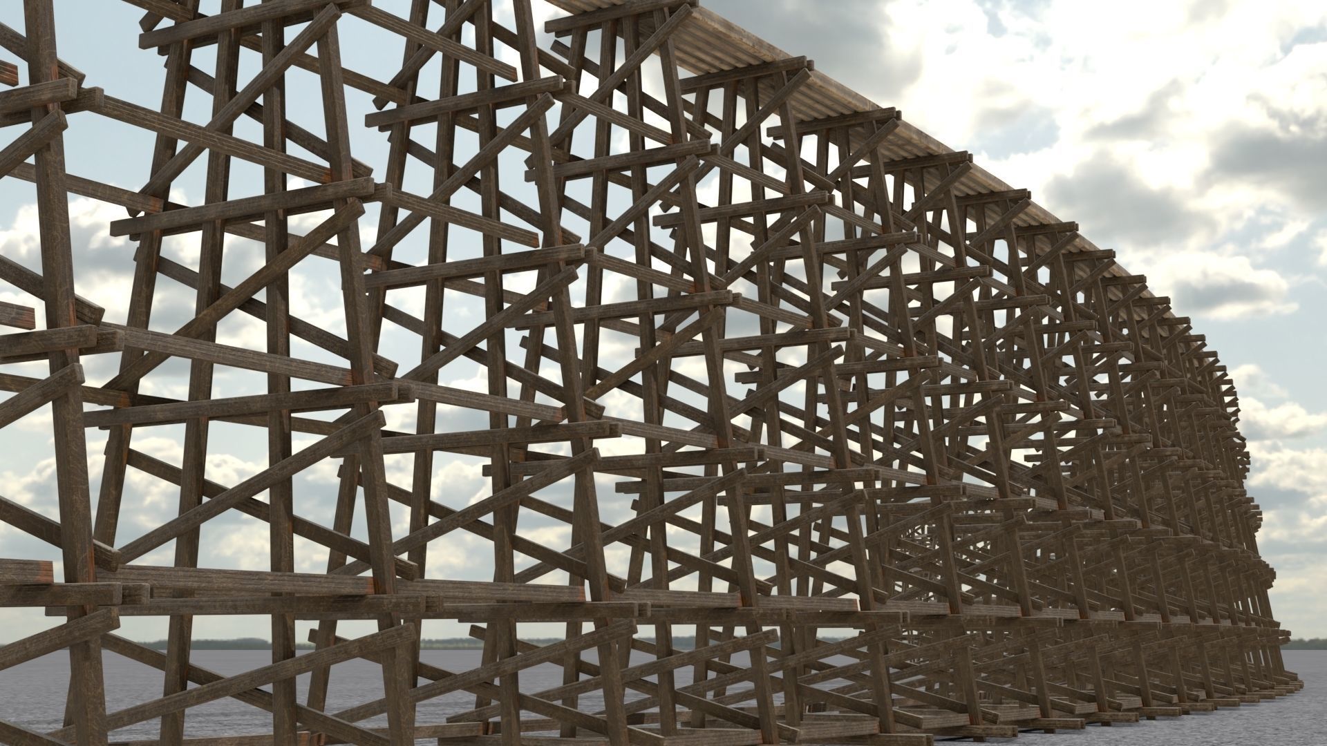 Wooden trestle bridge Low-poly 3D model_5