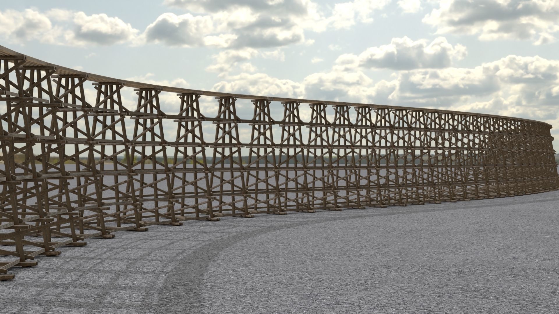 Wooden trestle bridge Low-poly 3D model_12