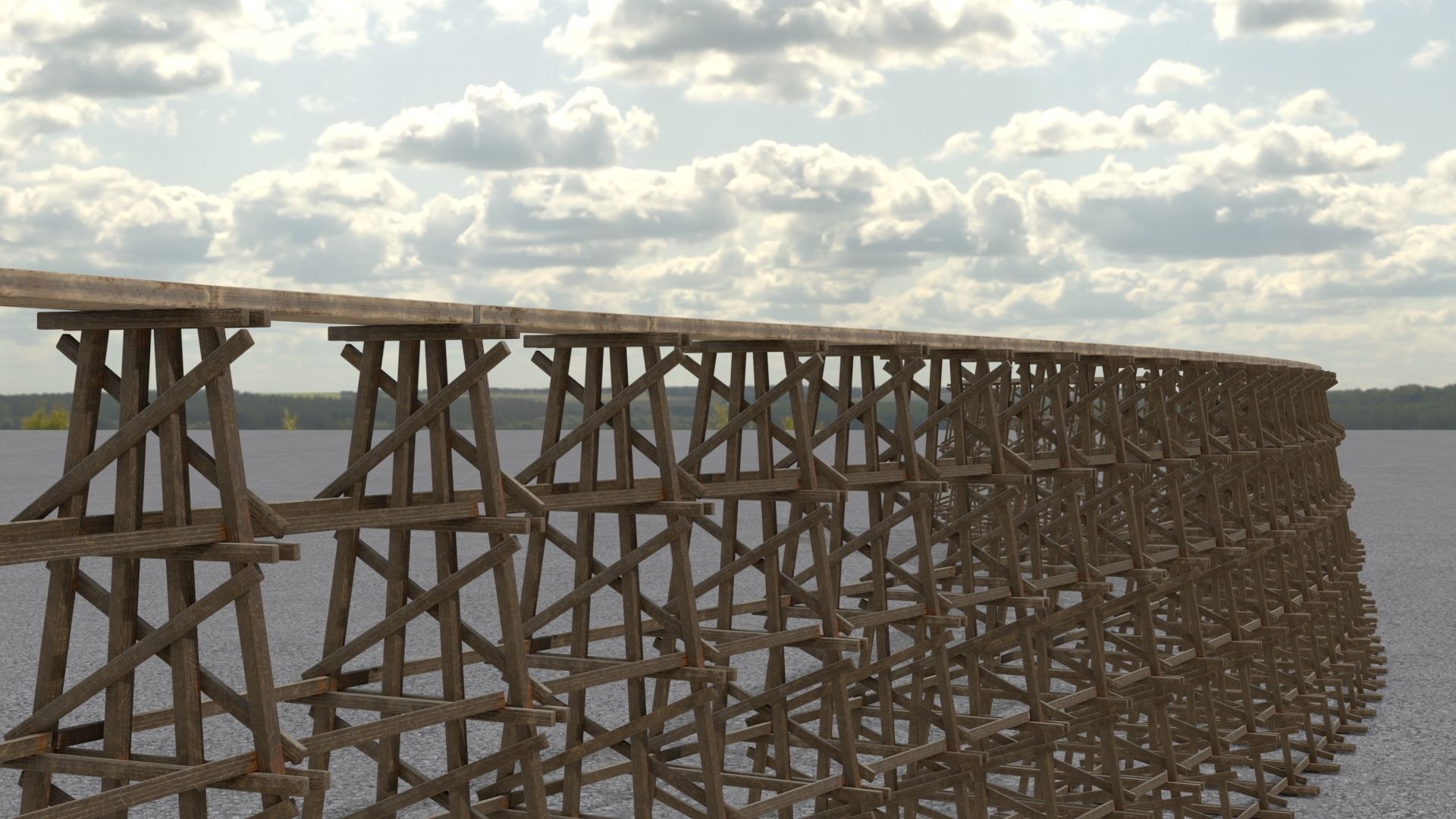 Wooden trestle bridge Low-poly 3D model_3