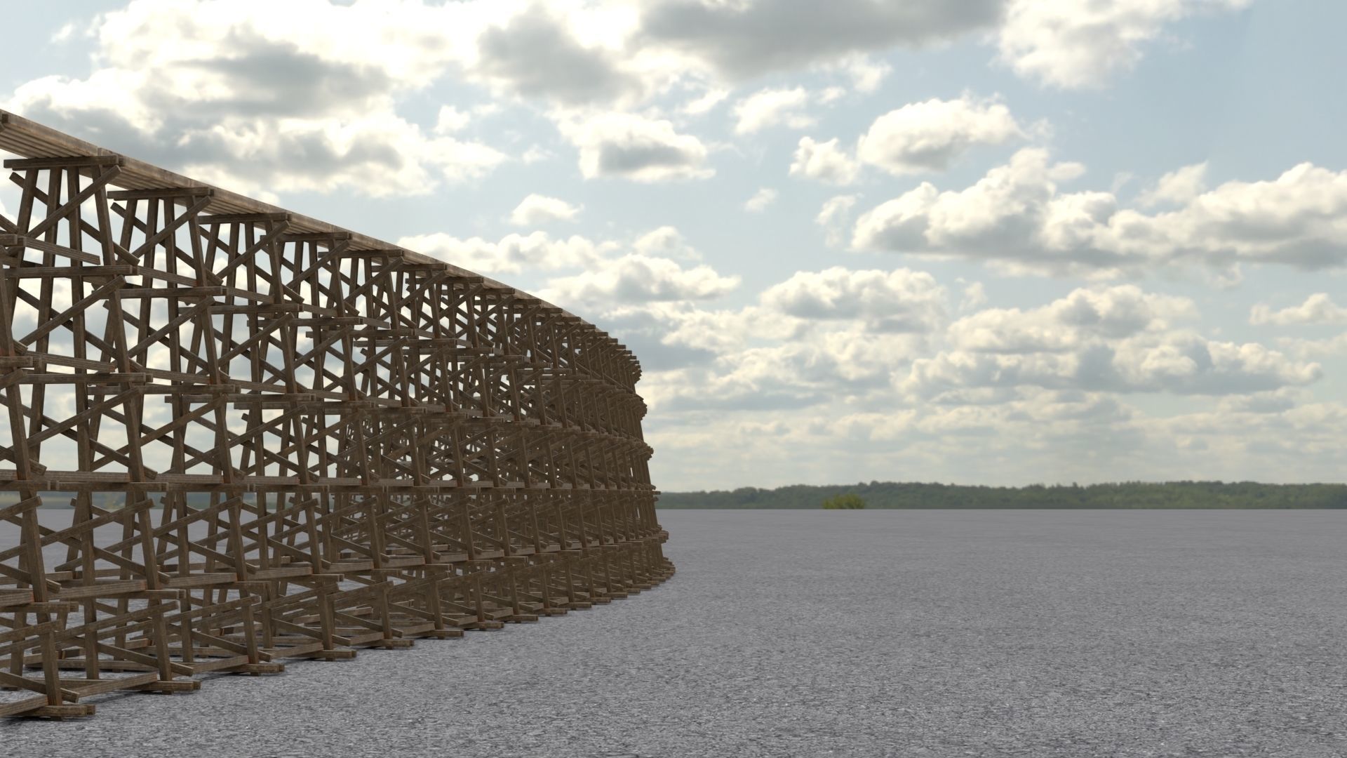 Wooden trestle bridge Low-poly 3D model_8