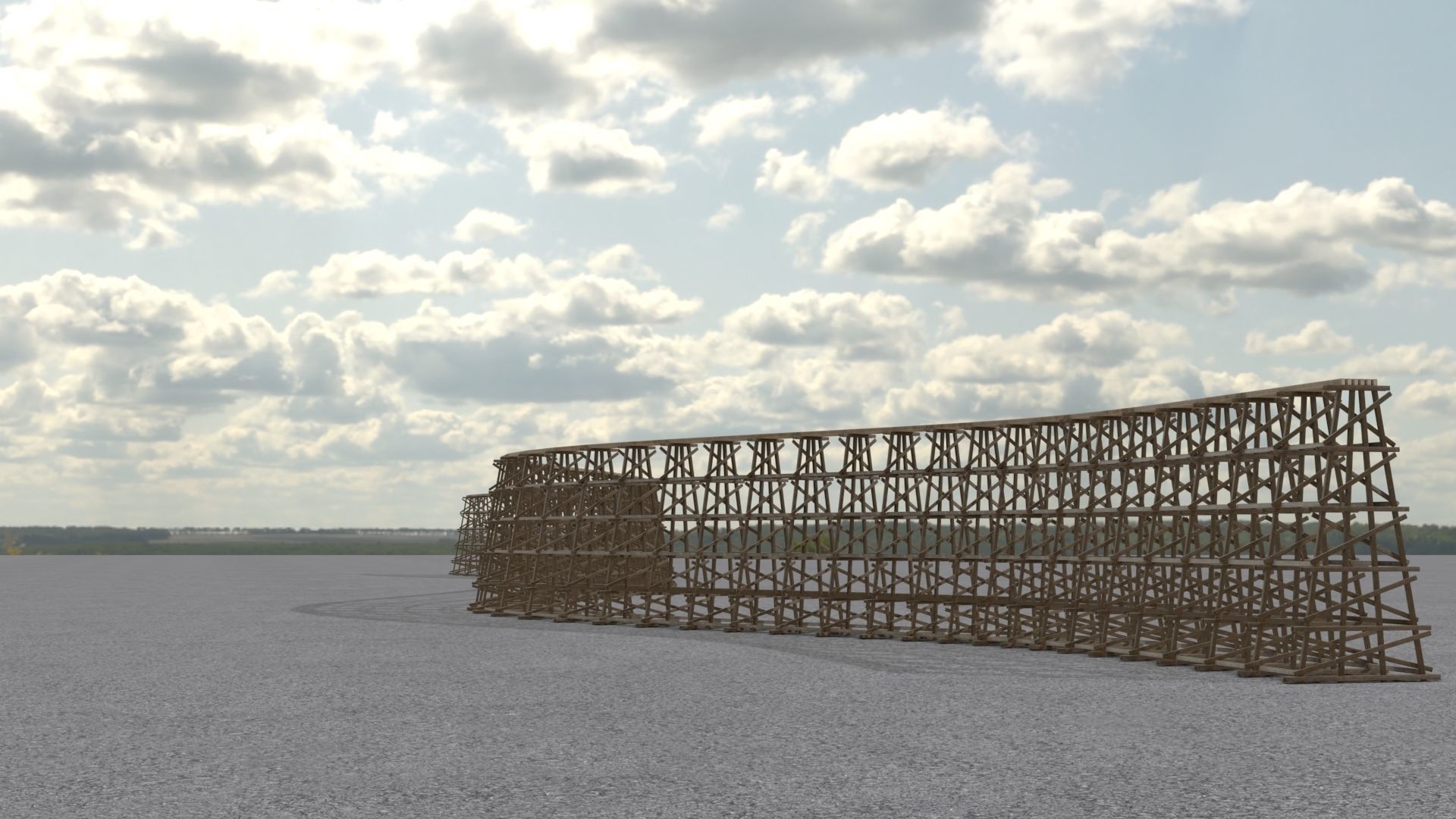 Wooden trestle bridge Low-poly 3D model_19