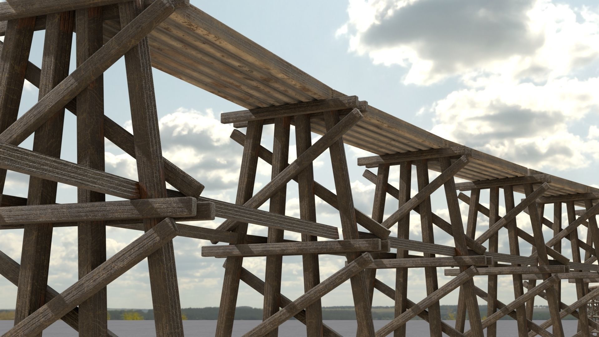 Wooden trestle bridge Low-poly 3D model_14