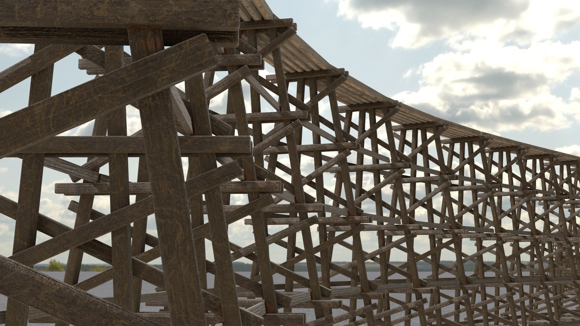 Wooden trestle bridge Low-poly 3D model_15