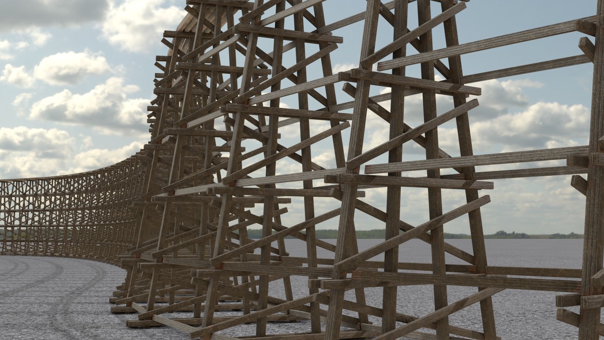 Wooden trestle bridge Low-poly 3D model_7