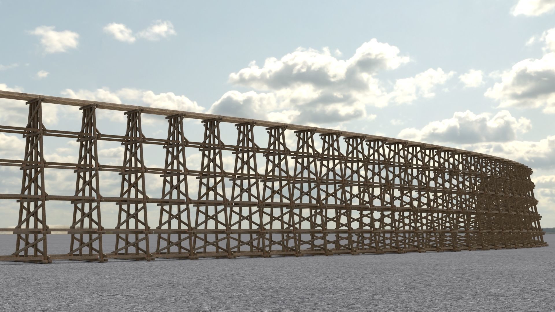 Wooden trestle bridge Low-poly 3D model_9