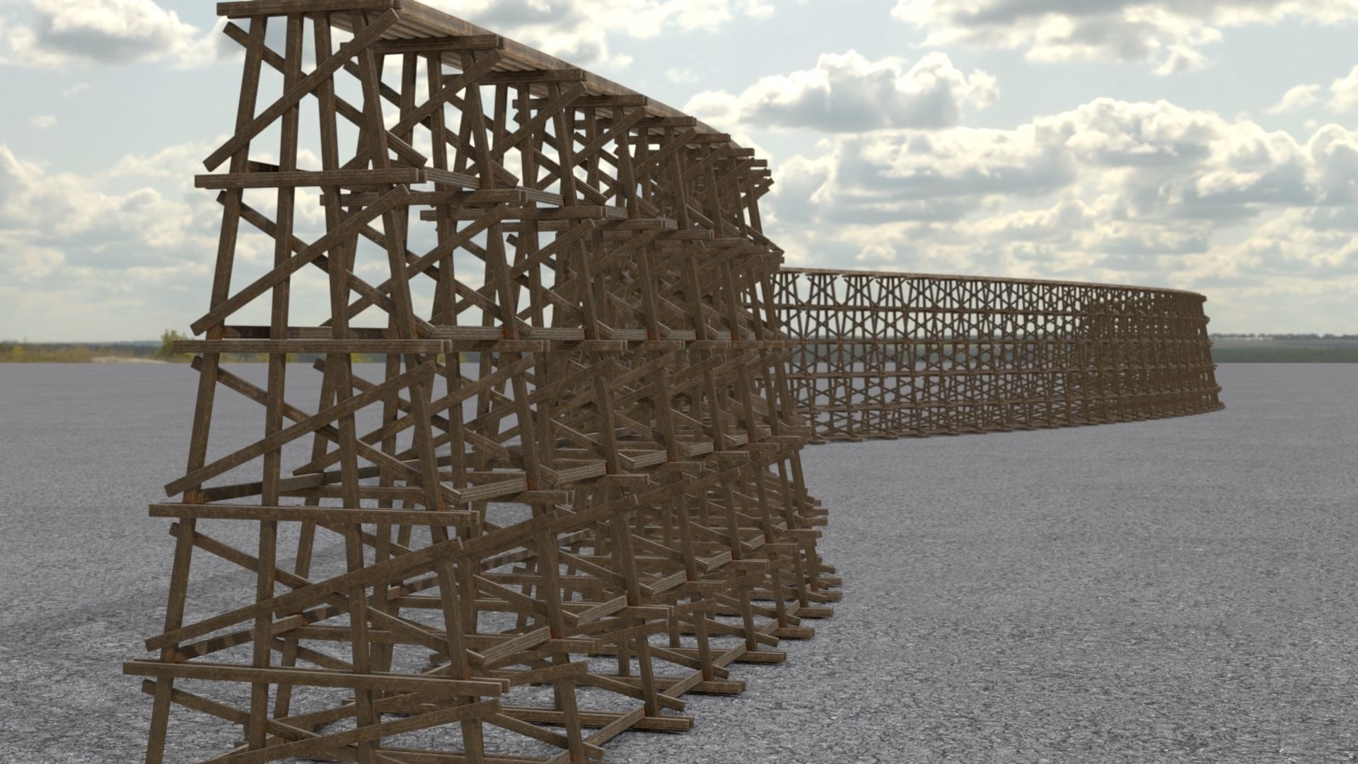 Wooden trestle bridge Low-poly 3D model_13